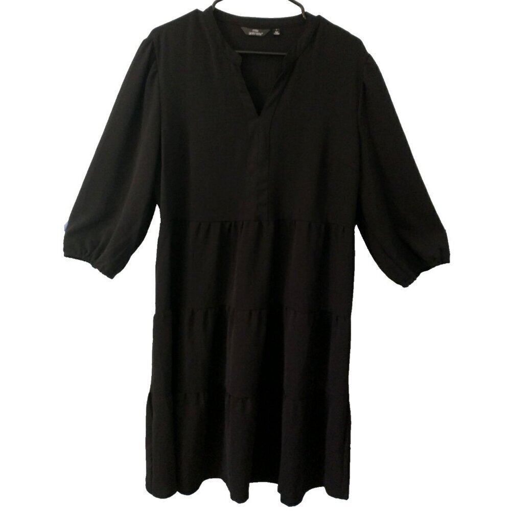Mlle Gabrielle Dress Womens Tiered V Neck Knee Length 3/4 Sleeves Black - Large